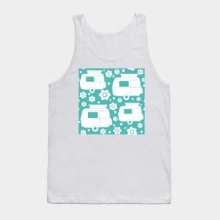 Daisy Polka Dot Vintage Caravan Pattern in Turquoise and White Tank Top